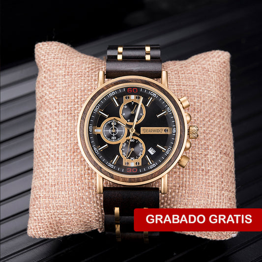 reloj de madera Chrono dorado