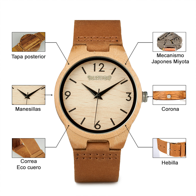 Reloj de madera Sagano Dearwood detalles
