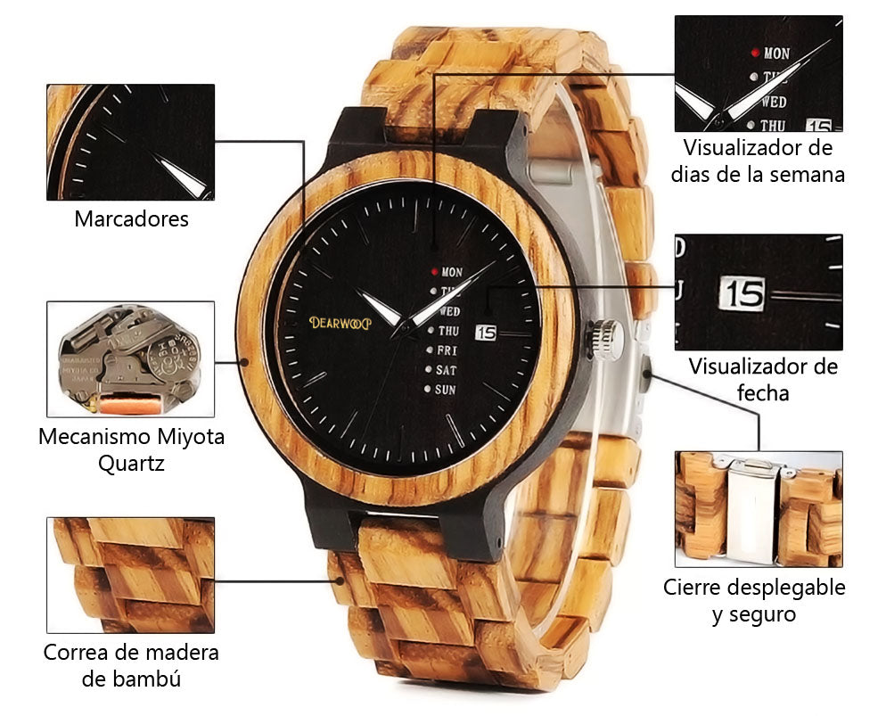 Reloj de madera Orbita lunar Dearwood detalles