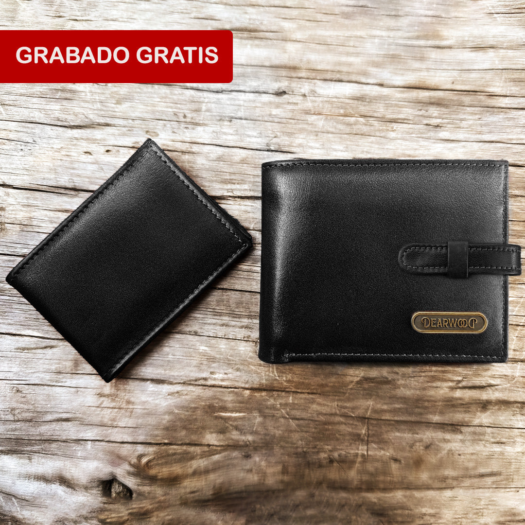 Billetera Hombre cuero clasica negra Dearwood con tarjetero 