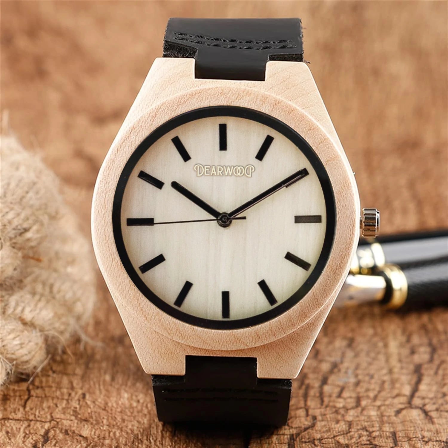 Reloj de madera Dearwood Ivory vista frontal 2