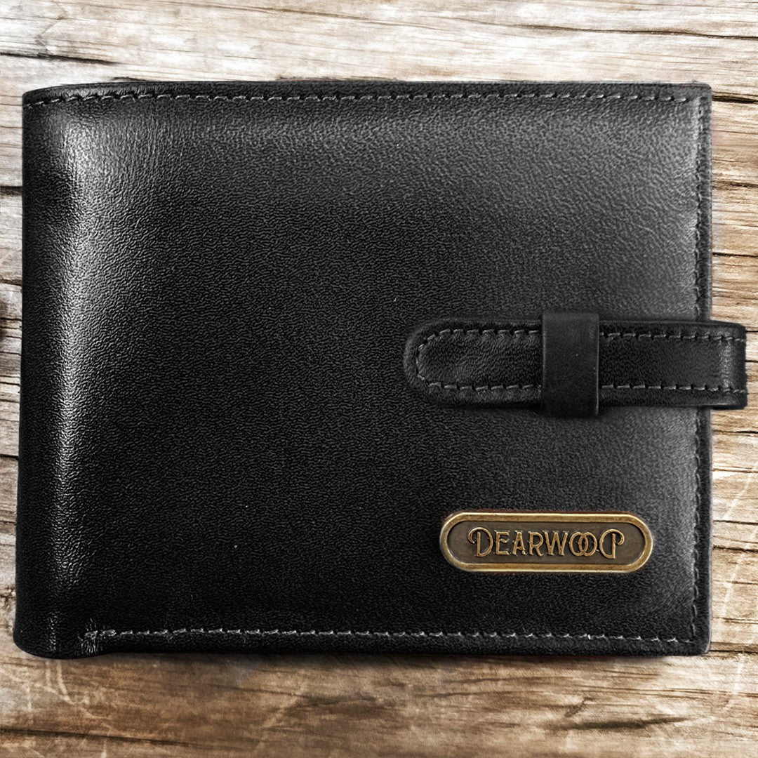 Zoom Billetera Hombre cuero clasica negra Dearwood con pasador