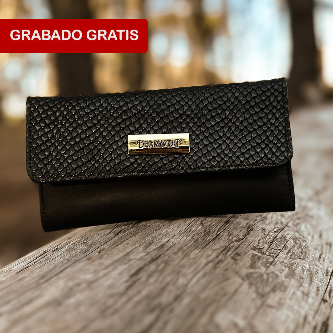 Billetera Mujer 100% Cuero Negro Grande