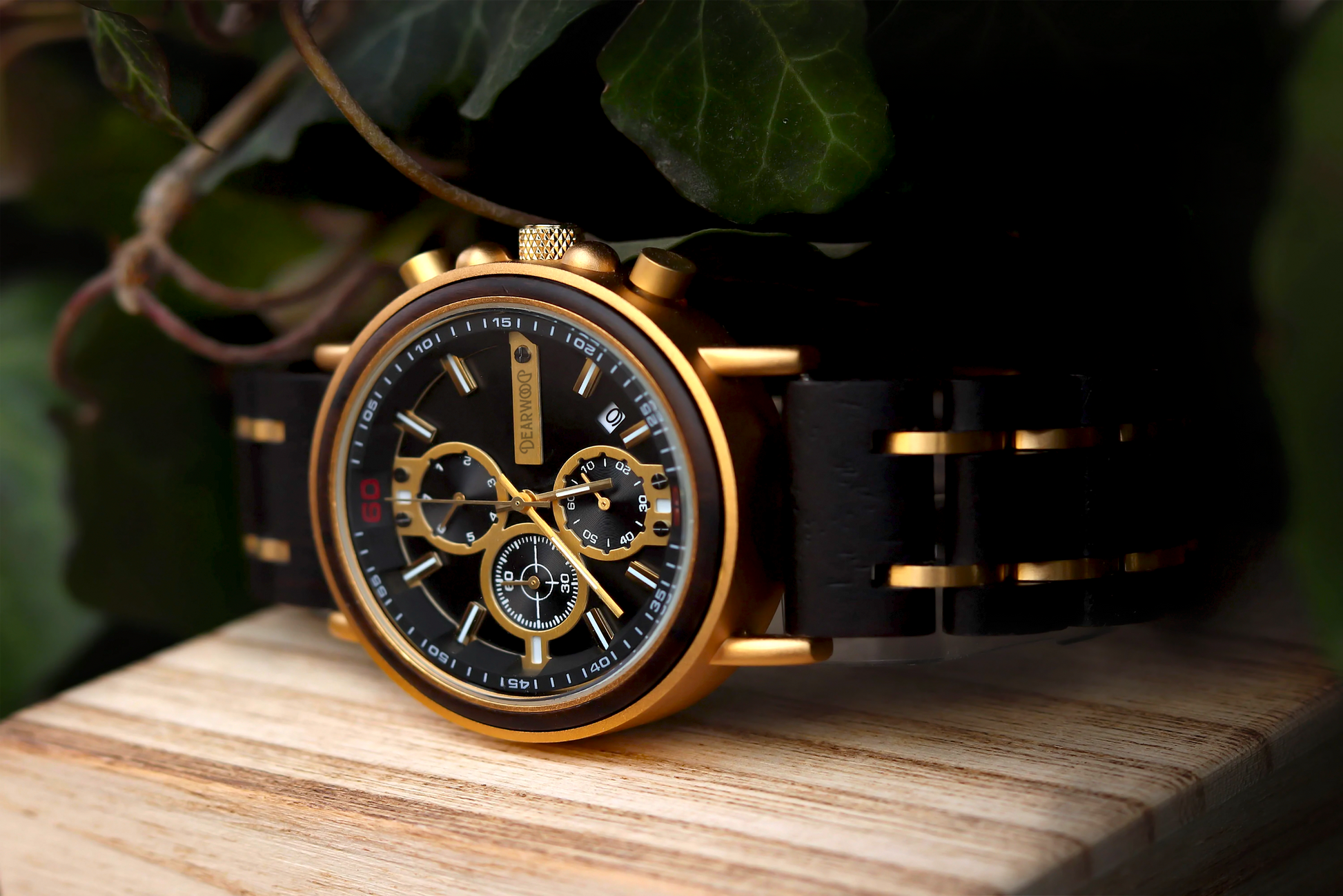 Reloj de madera Chrono Dorado Dearwood imagen frontal