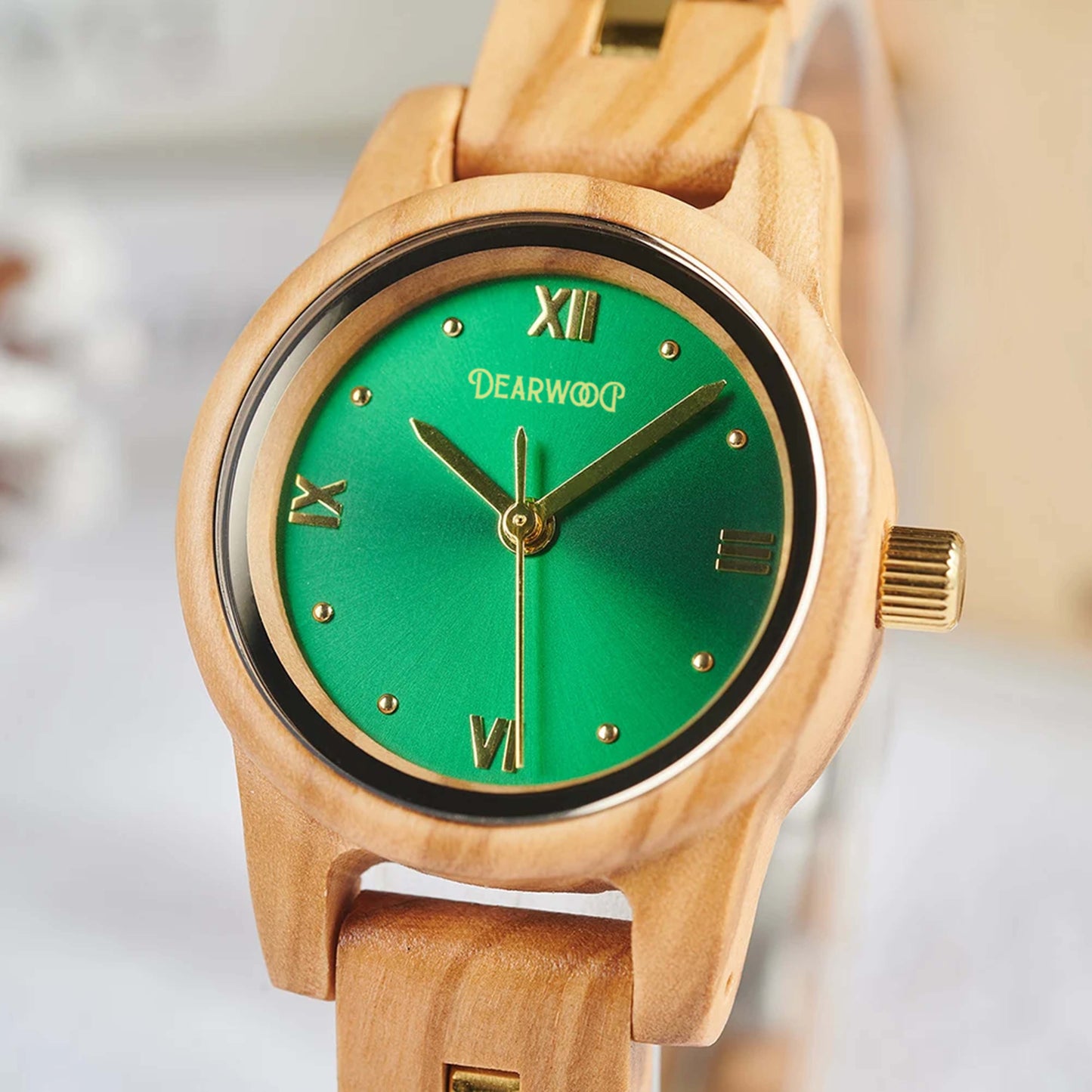 reloj de madera dearwood jade detalles