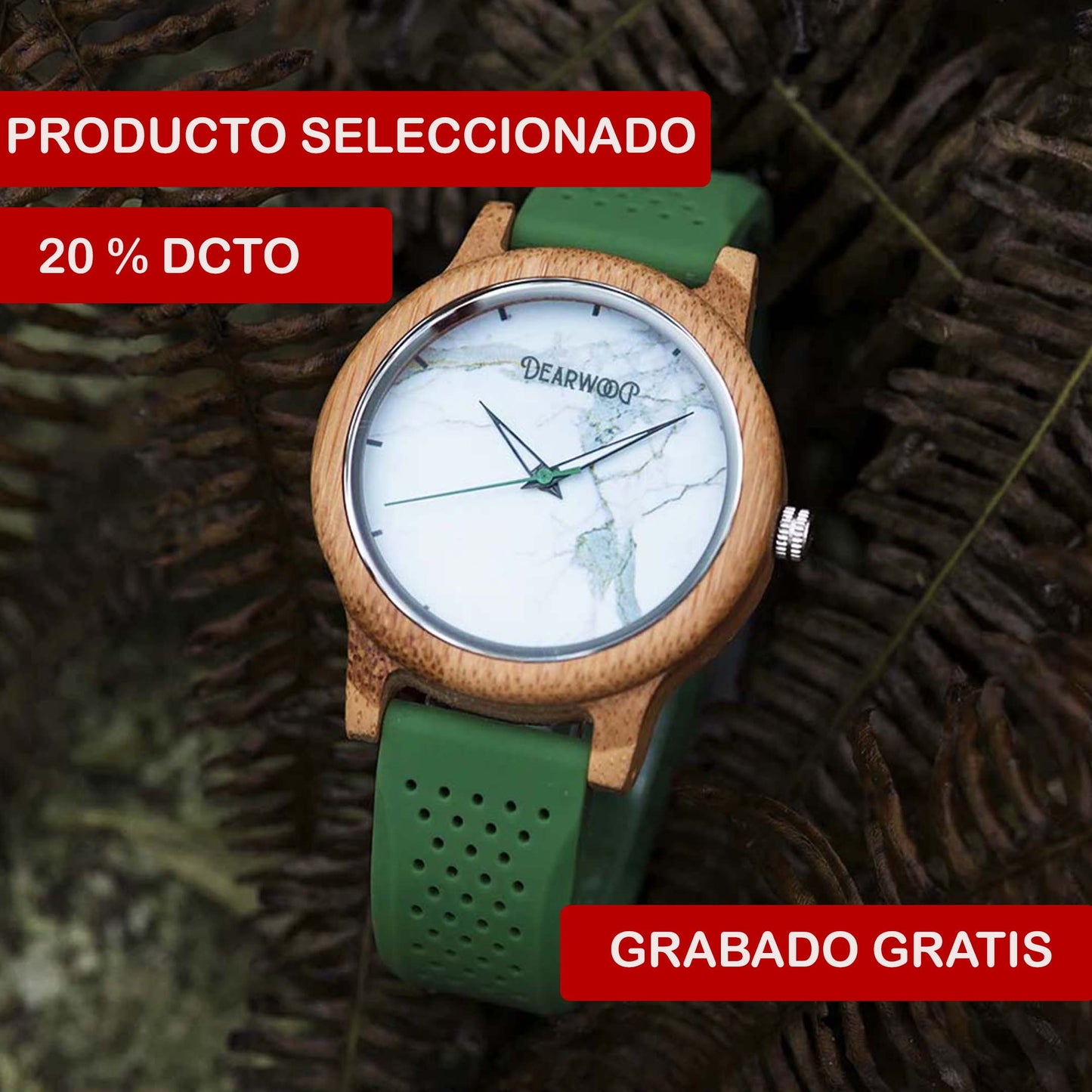 Reloj marmol verde dearwood vista superior descuento