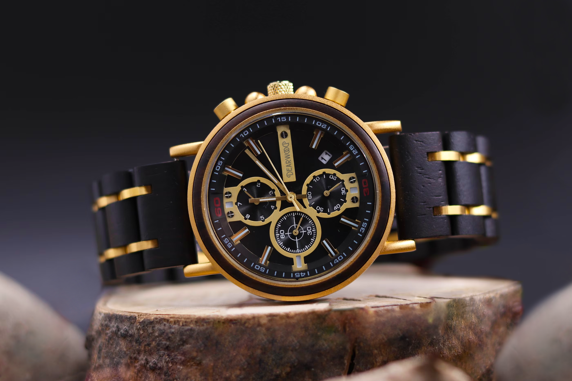 Reloj de madera Chrono Dorado Dearwood imagen frontal