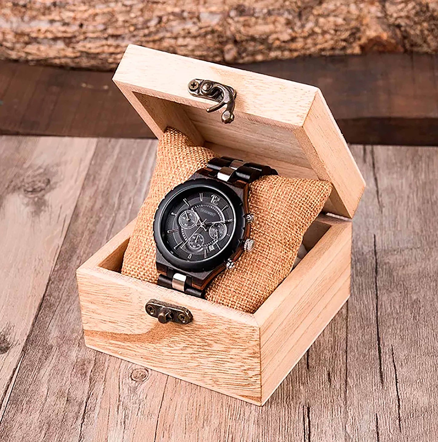 Reloj de Madera perla negra Dearwood en caja de madera