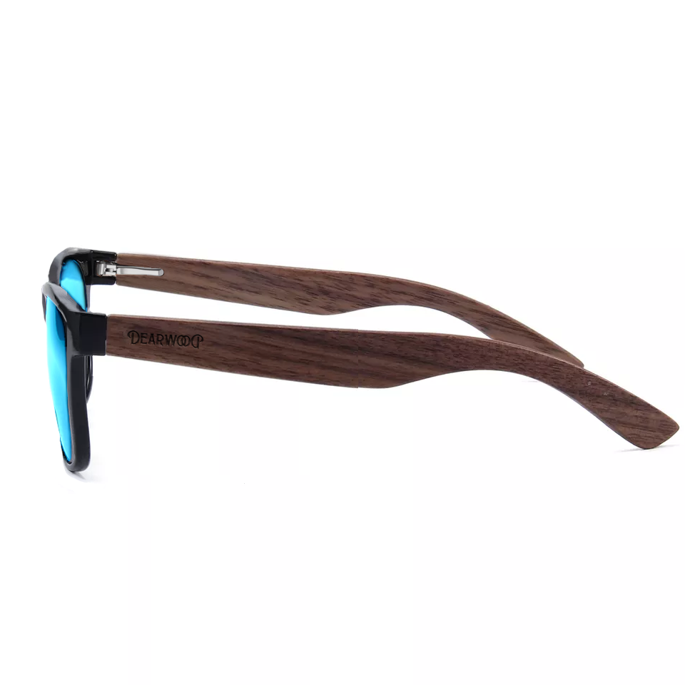 Lentes de sol de Madera Sunset Ice Blue polarizado-tipo espejo Dearwood vista lateral