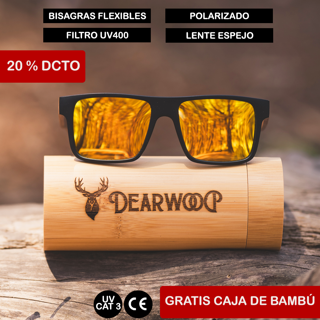 Medidas de sol de Madera Sunset Yellow polarizado-tipo espejo Dearwood