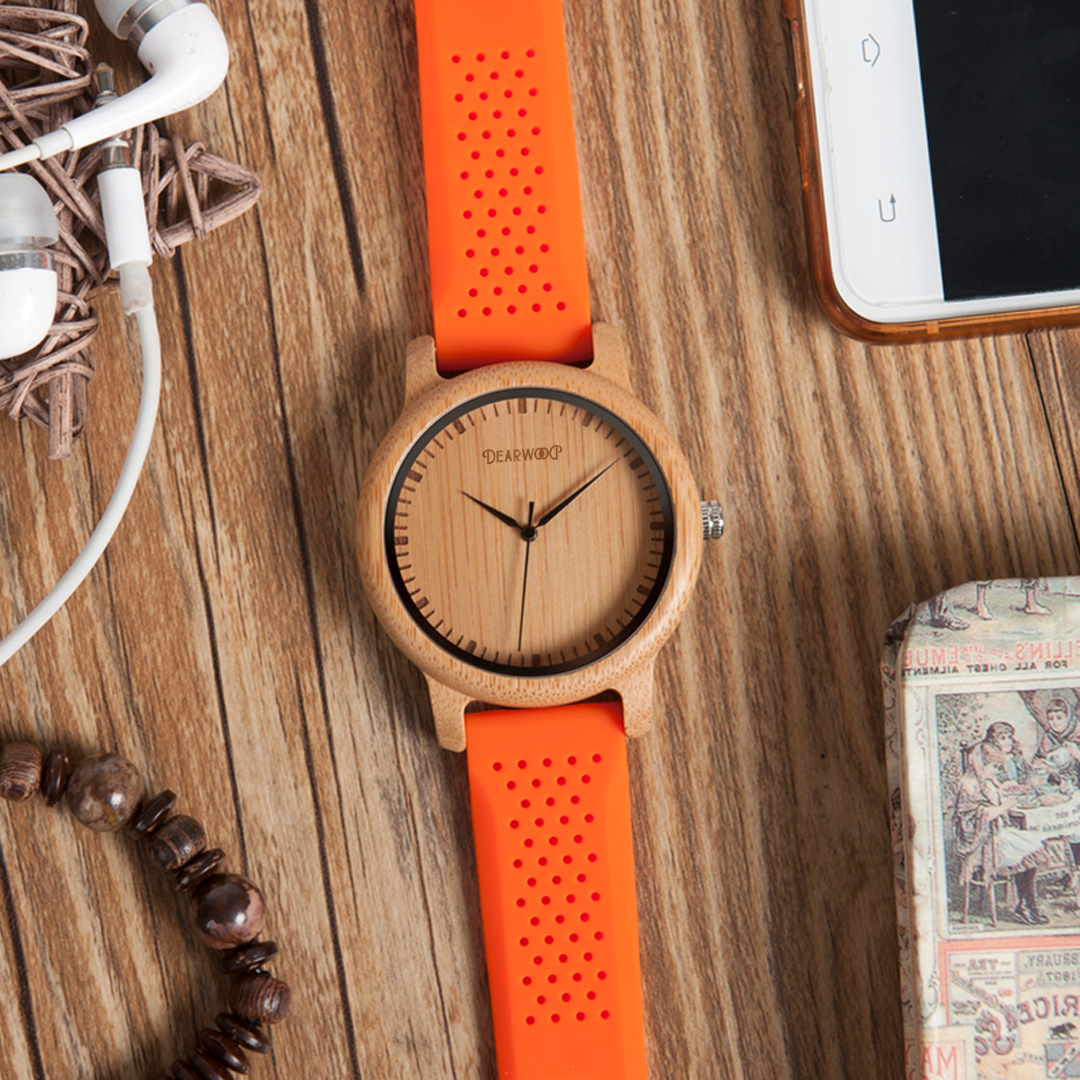 Reloj de Madera Prisma Naranja Dearwood